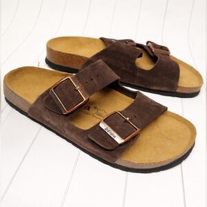 Women’s Brown Suede Double-Buckle Comfort Sandals